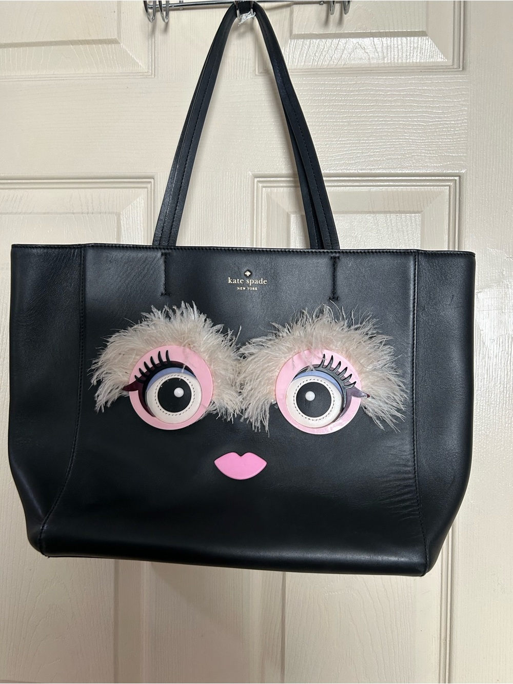 kate spade Black Tote with Pink Eye and Lip Appliqués